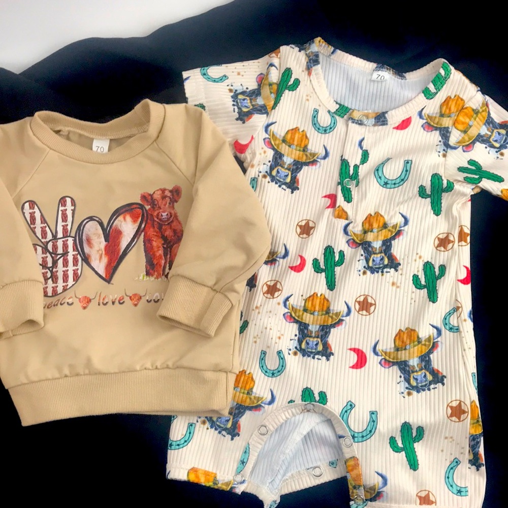 Baby rompers and sweatshirt.